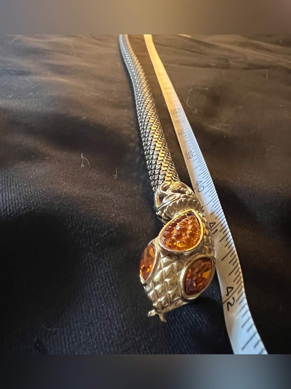 Whiting & Davis Signed Mesh Snake Belt Lariat Necklace in Gold 42” - Picture 8 of 13